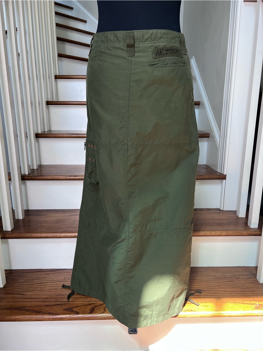 Vintage American Eagle Olive Cargo Maxi Skirt Size 2 90s Utility - Picture 5 of 10